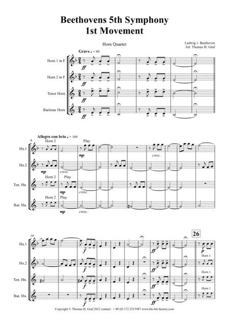 Beethovens 5th Symphony - 1st Movement - Horn Quartet - Arrangement: Thomas H. Graf (arr. Thomas H. Graf)