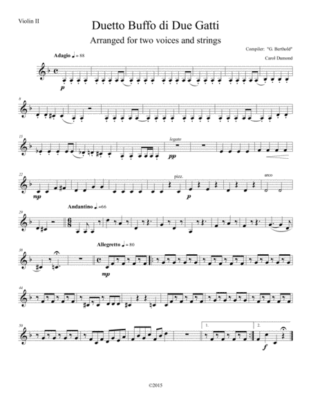 Duetto Buffo de Due Gatti arranged for two voices and string orchestra: Violin II (arr. Carol Dumond)
