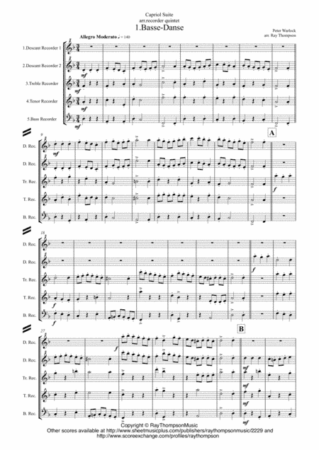 Peter Warlock: Capriol Suite - recorder quintet (arr. Ray Thompson)