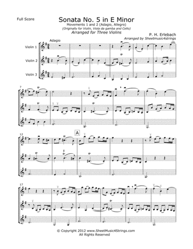 Erlebach, P. - Sonata No. 5 (Mvt. 1) for Three Violins (arr. Linda M. Scott)