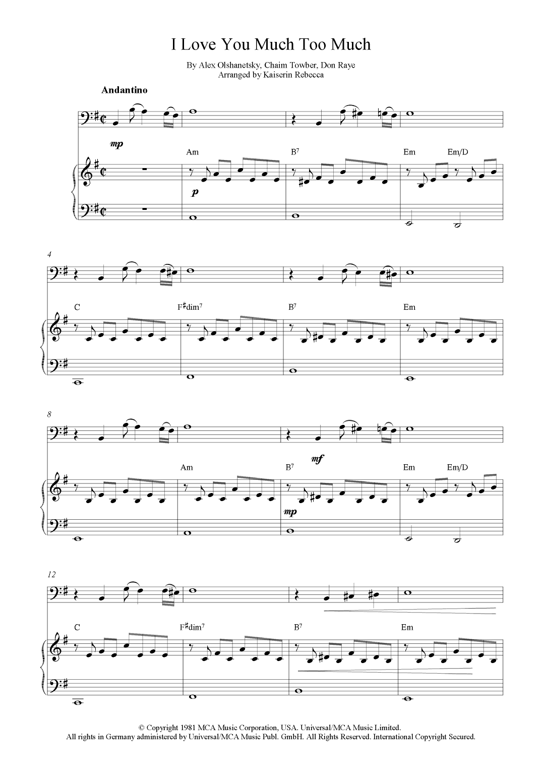 I Love You Much Too Much (arr. Kaiserin Rebecca)