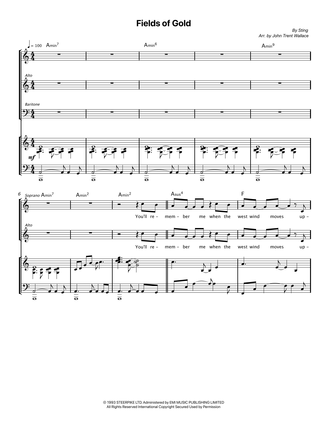 Fields Of Gold (arr. John Trent Wallace)