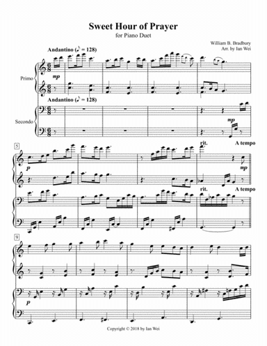 Sweet Hour of Prayer for Piano Duet (arr. Ian Wei)