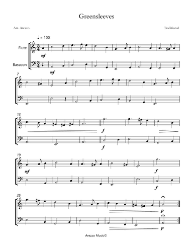 greensleeves violin and bassoon sheet music (arr. Arezzo Music)
