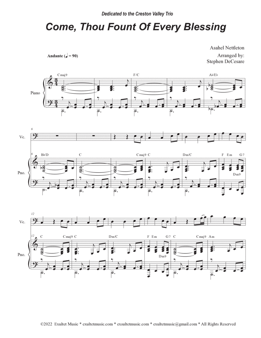 Come, Thou Fount Of Every Blessing (Cello solo and Piano) (arr. Stephen DeCesare)