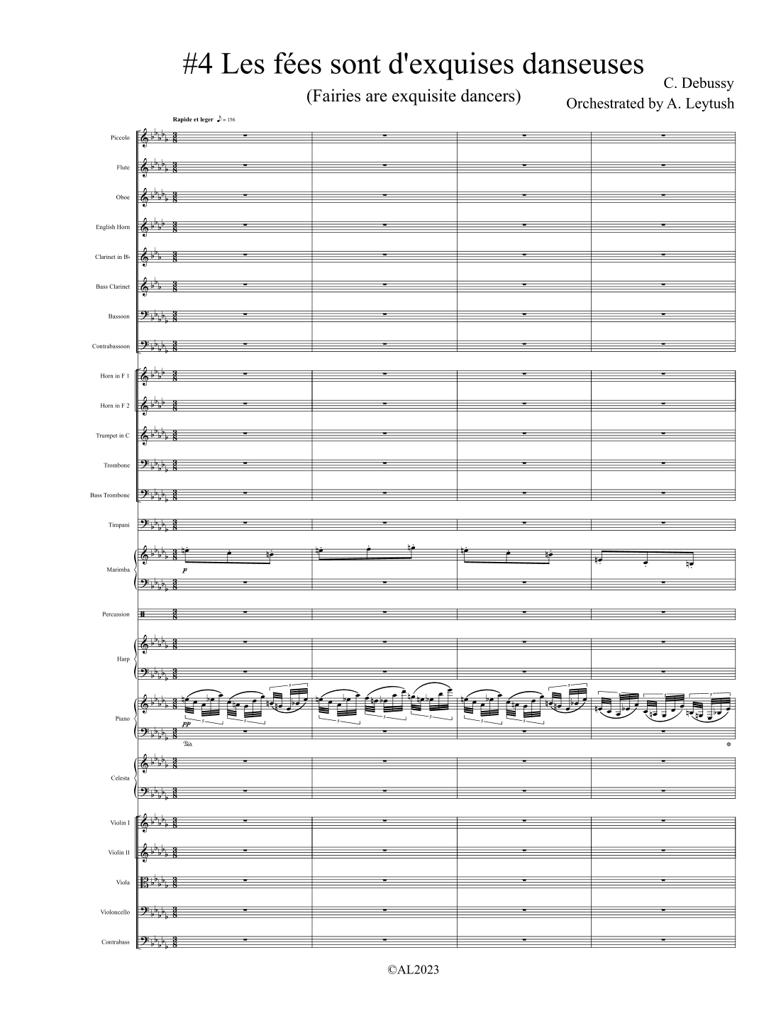 C. Debussy -  Prelude #4 (II) Les fées sont d'exquises da, Orchestrated by A. Leytush  - Score Only