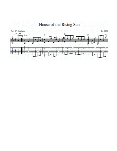 The House of the Rising Sun (Old Time Arrangement in 4/4 Time) (arr. W. Durham)