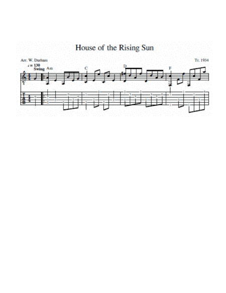 The House of the Rising Sun (Old Time Arrangement in 4/4 Time) (arr. W. Durham)