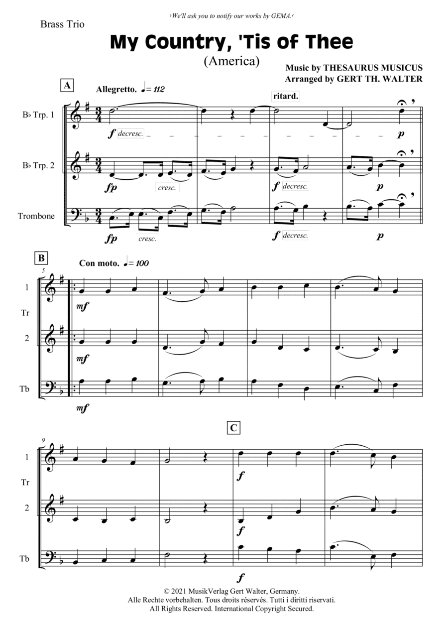My Country, 'Tis Of Thee (America) (arr. Gert Th. Walter)