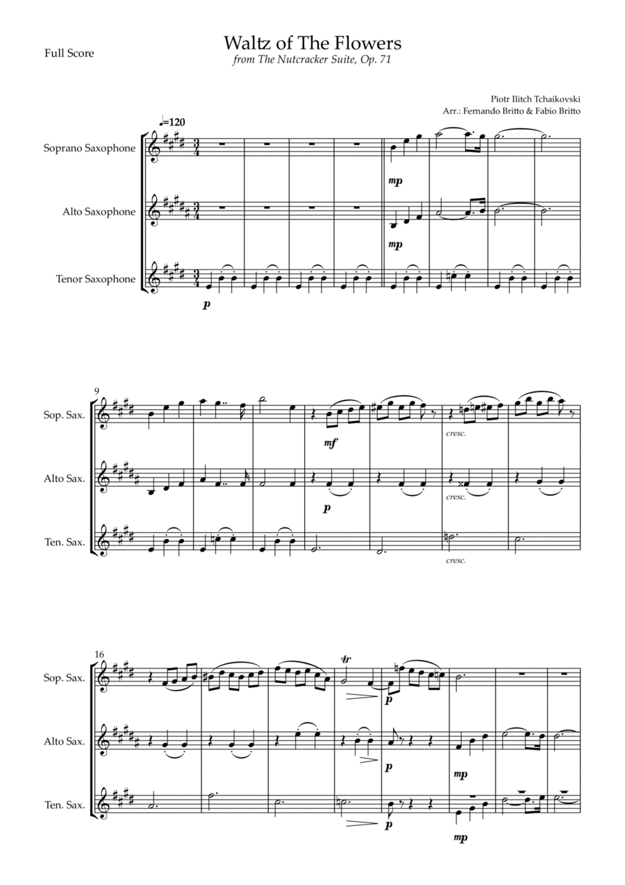 Waltz of The Flowers - from Nutcracker (P. I. Tchaikovsky) for Saxophone Trio (arr. Fernando Britto, Fabio Britto)