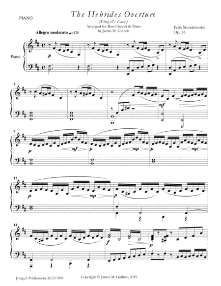 Mendelssohn: the Hebrides Overture for Bass Clarinet & Piano (arr. James M. Guthrie)
