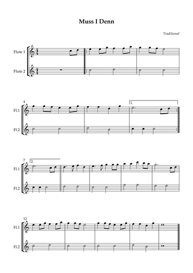 Flute Duet - Muss I Denn (Easy) (arr. Wesley S. SIlva)