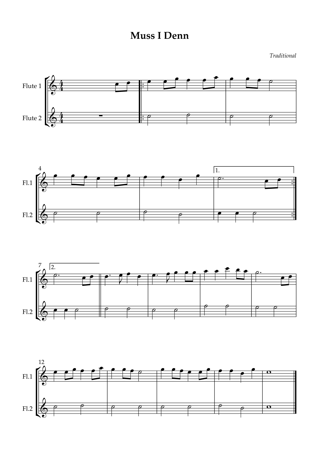Flute Duet - Muss I Denn (Easy) (arr. Wesley S. SIlva)