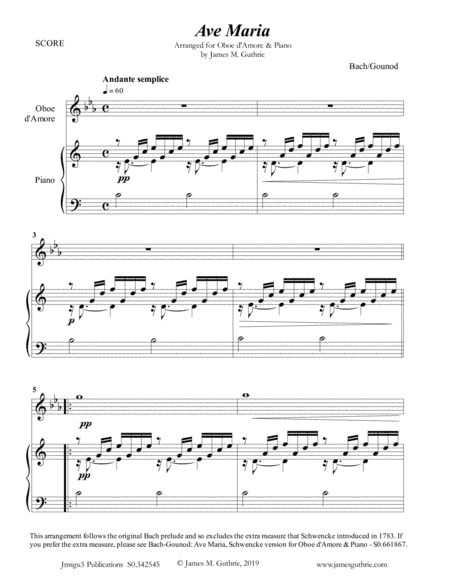 Bach-Gounod: Ave Maria for Oboe d'Amore & Piano (arr. James M. Guthrie, ASCAP)