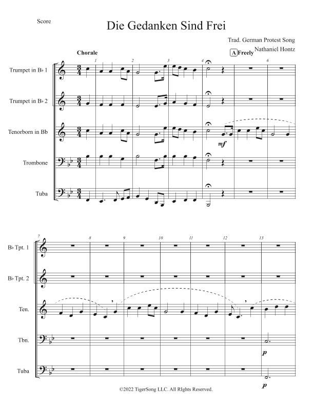 Die Gedanken Sind Frei (Protest Song) for German Brass Quintet (arr. Nathaniel Hontz)
