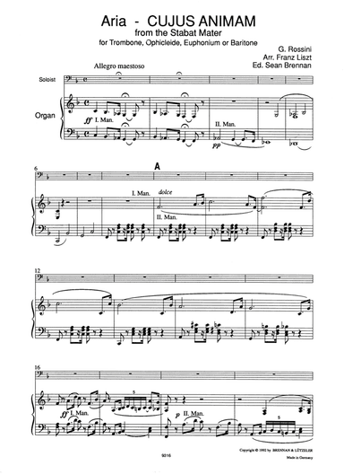 Air "Cujus Animam" from Rossini’s Stabat Mater for Trombone, Euphonium, Ophicleide, Baritone (arr. Sean Brennan)
