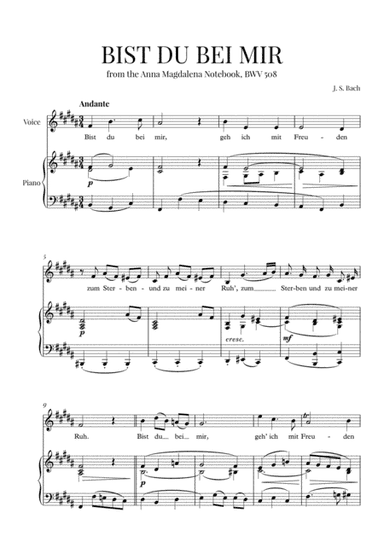 Bist du Bei Mir (B Major) (arr. Cadenza Editions)