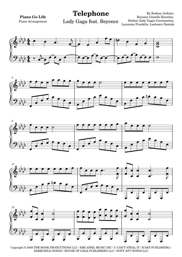 Telephone (feat. Beyonce) (arr. Piano Go Life)