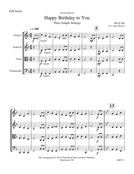Happy Birthday- string quartet (arr. John Hoesly)