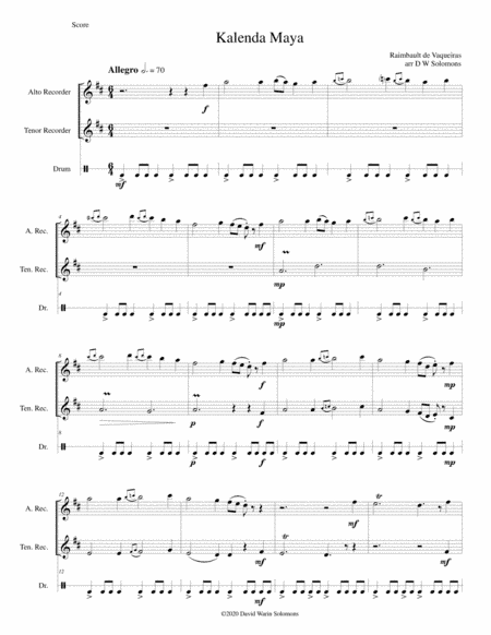 Kalenda Maya for alto and tenor recorders and drum (arr. David Warin Solomons)