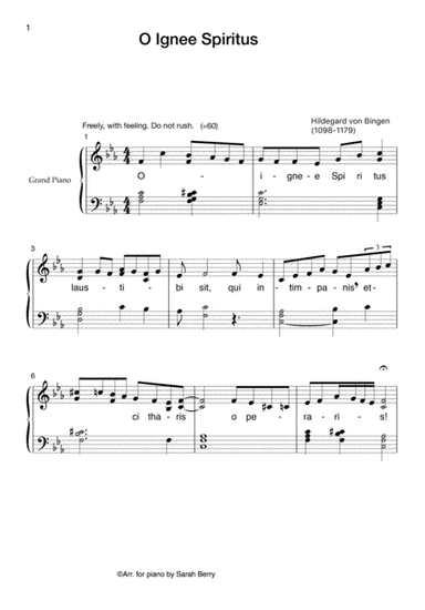 O Ignee Spiritus: 12th Century Hymn for the Piano (arr. Sarah Berry)