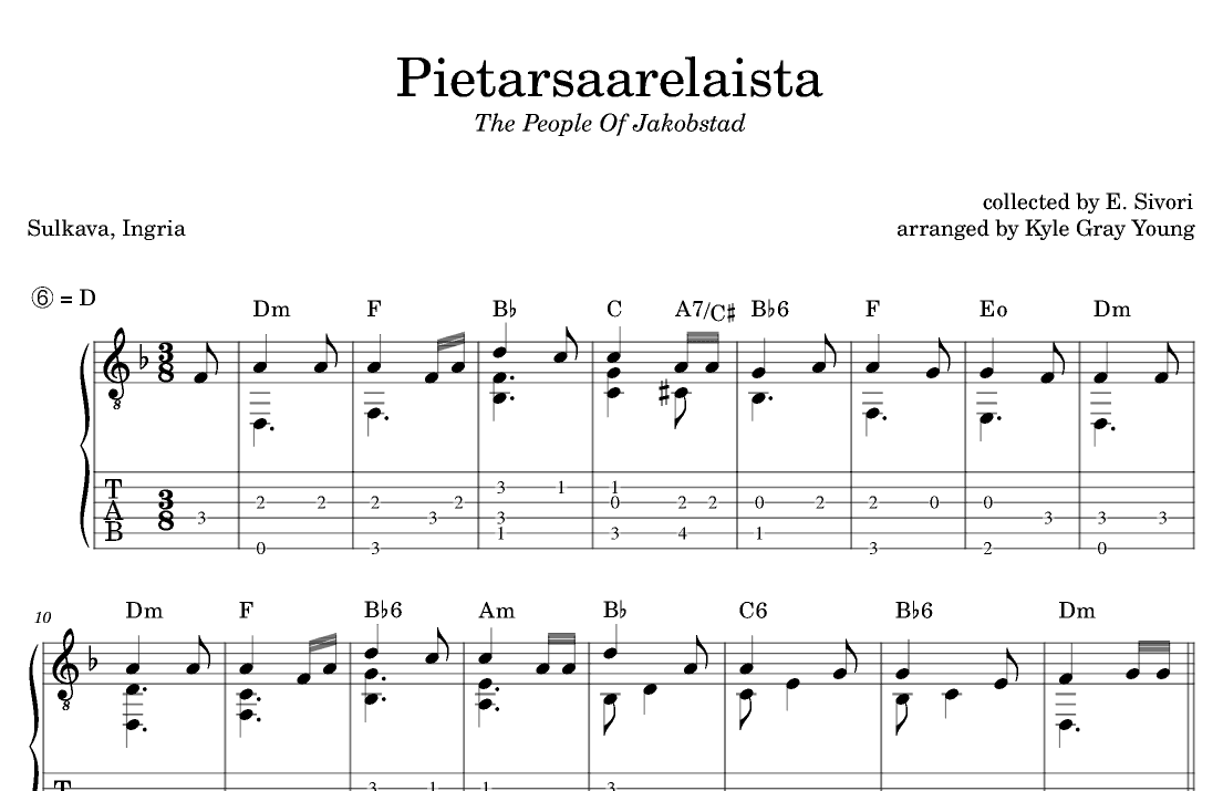 Pietarsaarelaista (The People Of Jakobstad) (guitar tab) (arr. Kyle Gray Young)