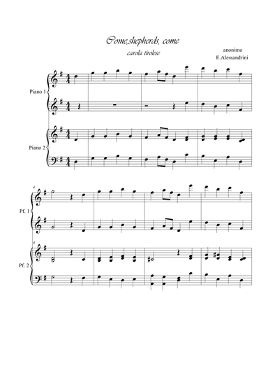 Come, shepherds come. Piano 4 hands (arr. Ester Alessandrini)