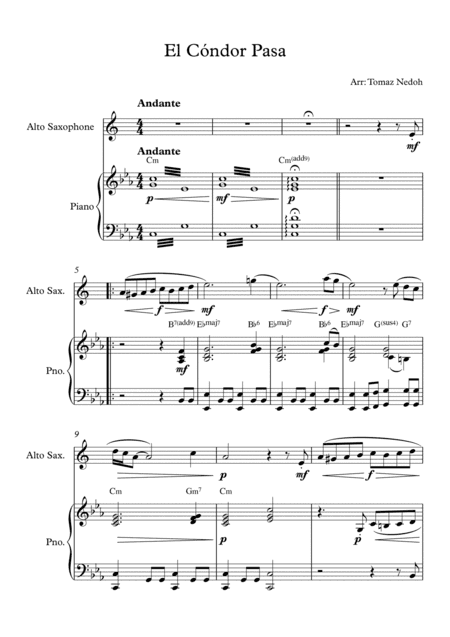 El Cóndor Pasa Alto Saxophone and Piano (arr. Tomaz Nedoh)