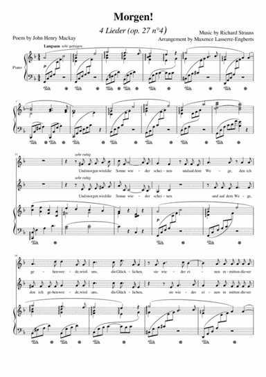 Morgen! (Strauss) for 2 voices [Lowered] (arr. Maxence Lasserre-Engberts)