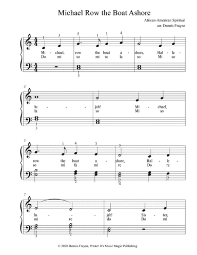 Michael, Row the Boat Ashore (Michael Row the Boat Ashore) (standard notation) (arr. Presto! It's Music Magic Publishing)
