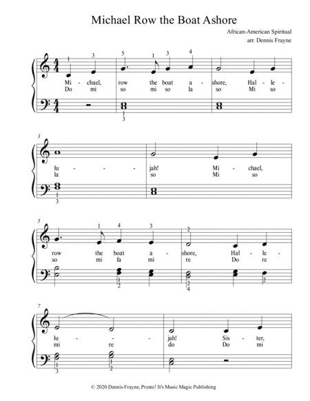 Michael, Row the Boat Ashore (Michael Row the Boat Ashore) (standard notation) (arr. Presto! It's Music Magic Publishing)