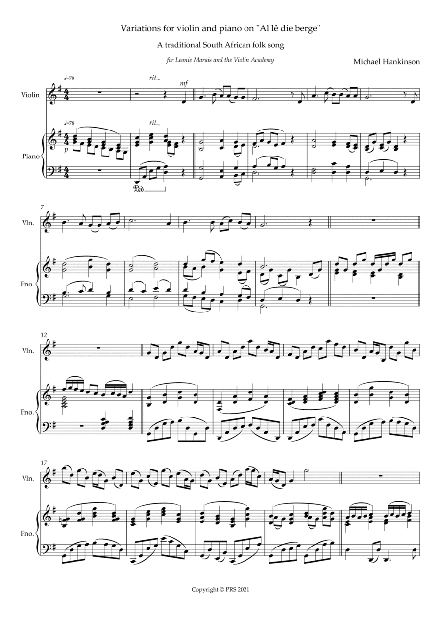 "Al lê die berge" - Variations on an old, traditional South African folk song. Suitable for younger