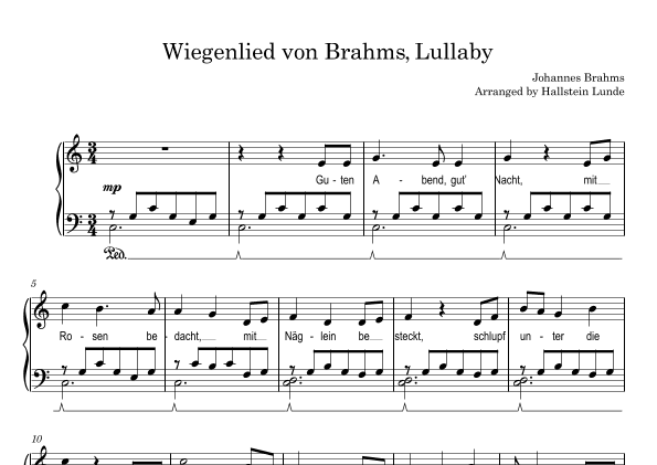 Wiegenlied, Lullaby by Brahms (arr. Hallstein Lunde)