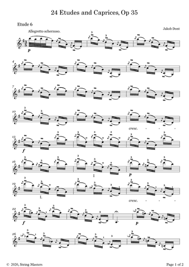 DONT 24 Etudes and Caprices Op35, for Violin No 06 (arr. String Masters)