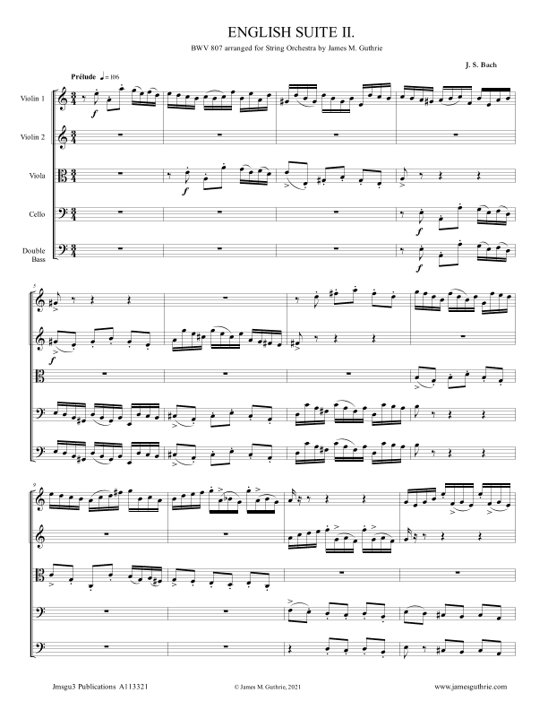 BACH: English Suite No. 2 BWV 807 for String Orchestra (arr. James M. Guthrie)