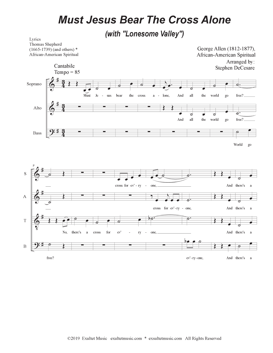 Must Jesus Bear The Cross Alone (with "Lonesome Valley") (SATB) (arr. Stephen DeCesare)