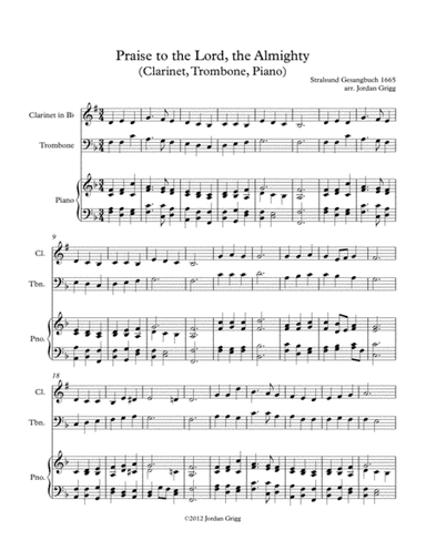 Praise to the Lord, the Almighty (Clarinet, Trombone, Piano) (arr. Jordan Grigg)