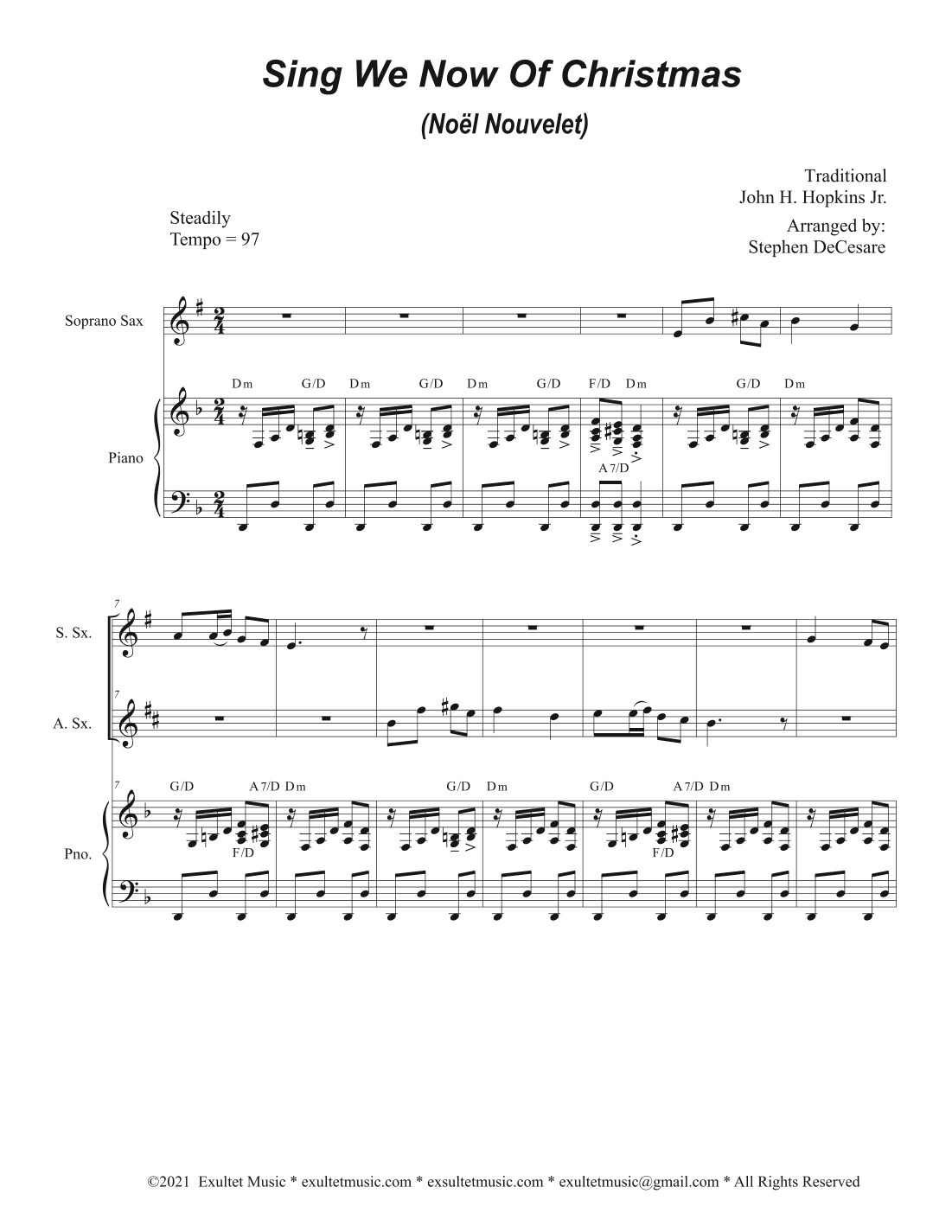 Sing We Now Of Christmas (Noël Nouvelet) (Duet for Soprano and Alto Saxophone) (arr. Exultet Music)