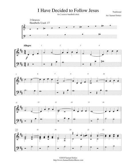 I Have Decided to Follow Jesus - for 2-octave handbell choir (arr. Samuel Stokes)
