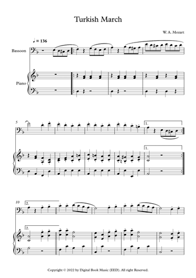 Turkish March - Wolfgang Amadeus Mozart (Bassoon + Piano) (arr. Digital Book Music)