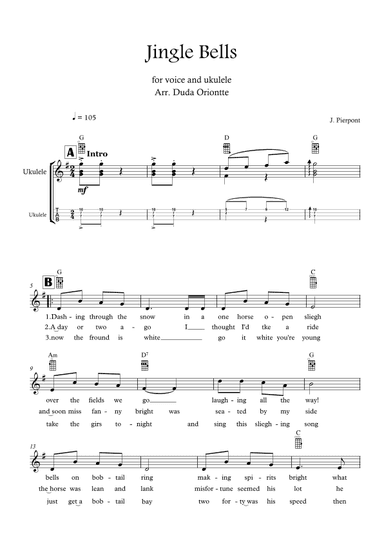 Jingle Bells (G major - TABS - with lyrics) (arr. Duda Oriontte)