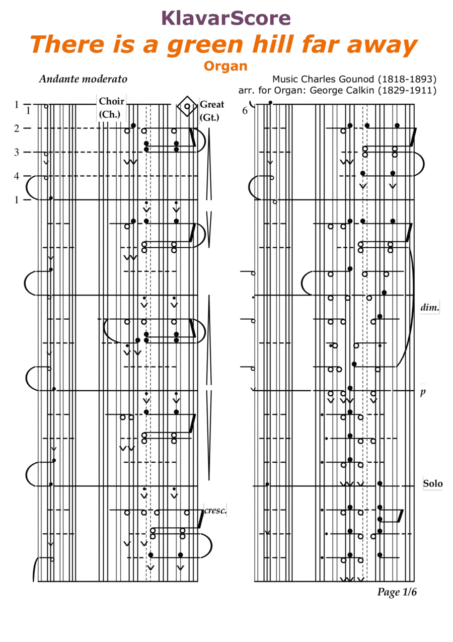"There is a green hill far away" for Organ, transcribed to KlavarScore (e-book/tablet) (arr. George Calkin)