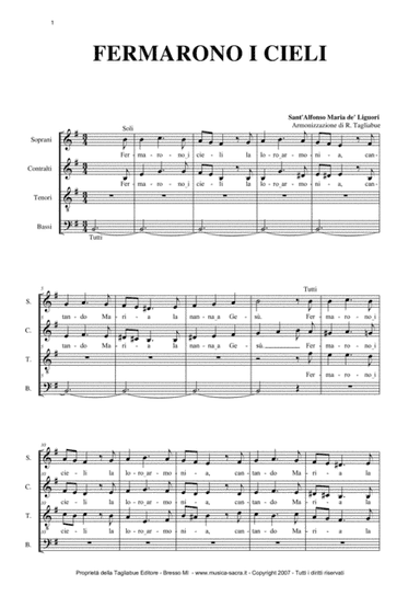 FERMARONO I CIELI - S.Alfonso M. de' Liguori - Arr. for SATB Choir (arr. Renato Tagliabue)