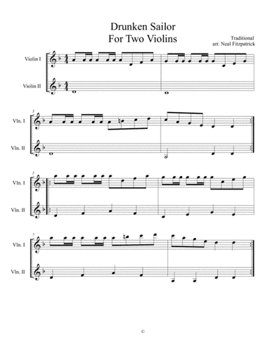 Drunken Sailor For Two Violins (arr. Neal Fitzpatrick)