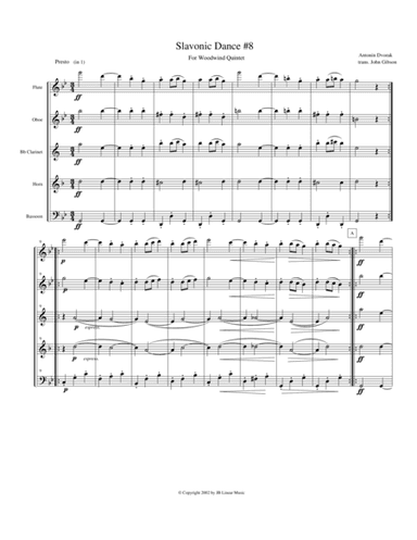 Dvorak Slavonic Dance #8 for Woodwind Quintet (arr. John Gibson)