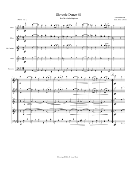 Dvorak Slavonic Dance #8 for Woodwind Quintet (arr. John Gibson)