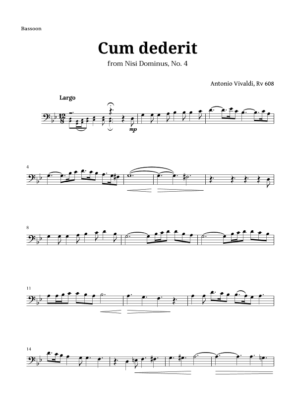 Cum dederit of Vivaldi for Bassoon (arr. Langanho)
