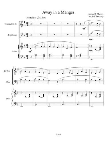 Away in a Manger (trumpet and trombone duet) with optional piano accompaniment (arr. B C Dockery)
