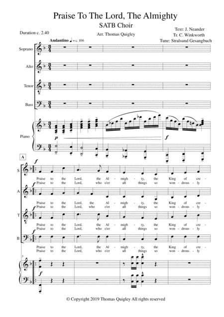 Praise To The Lord, The Almighty (arr. Thomas Quigley)