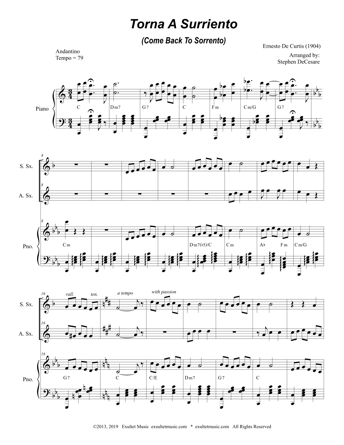 Torna A Surriento (Come Back to Sorrento) (Duet for Soprano and Alto Saxophone) (arr. Stephen DeCesare)